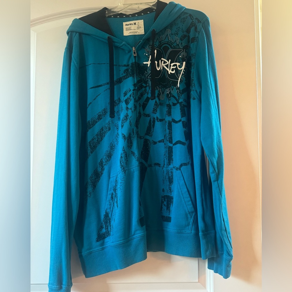 Hurley Men's Teal Graphic Zip-Up Hoodie